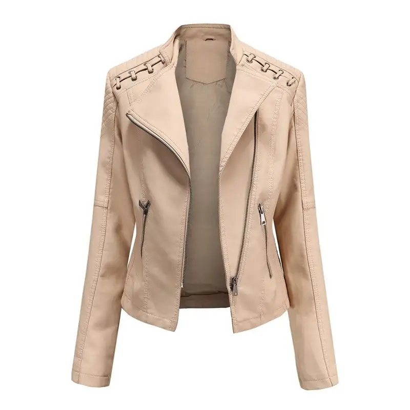 Lapel Faux-Leather Leather Casual Outerwear Jacket