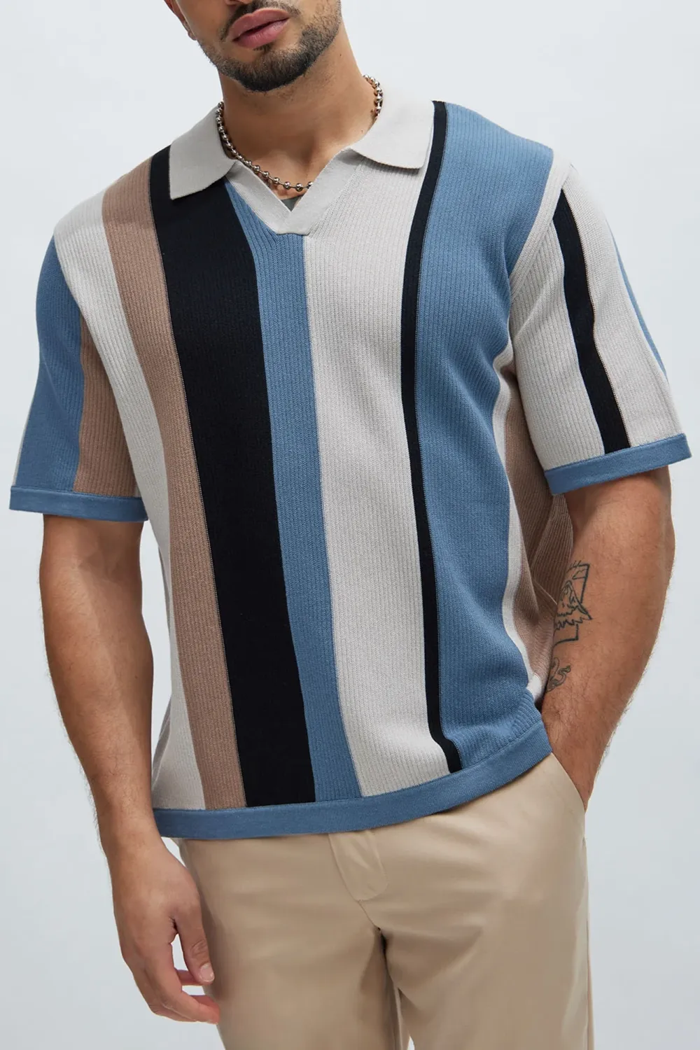 Striped Knit Short Sleeve Polo