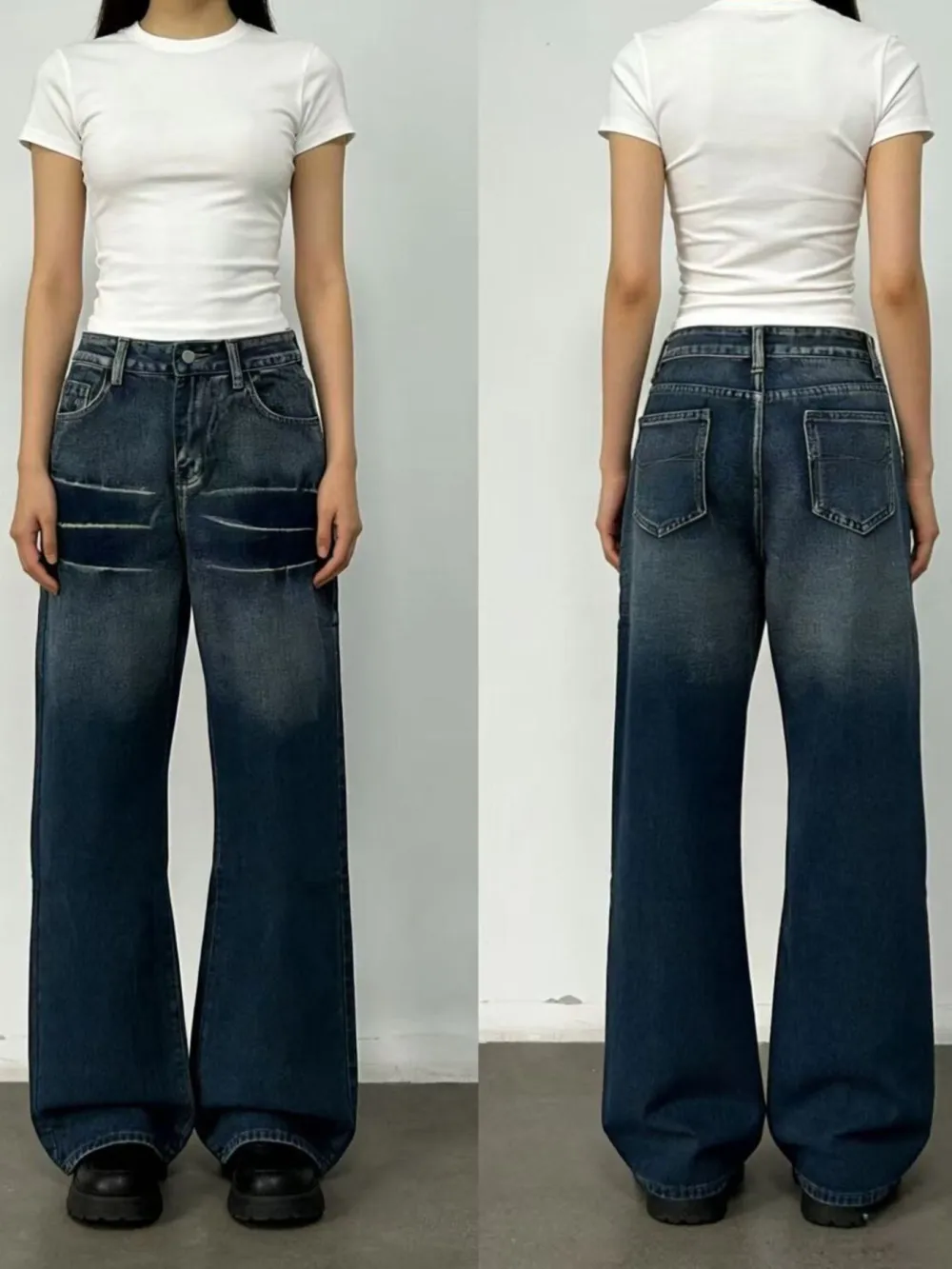 Utility Wide Leg Washed Denim Jeans