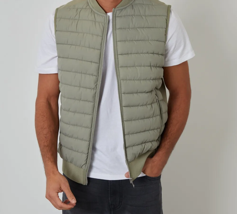 Men's Sage Green Quilted Hybrid Vest