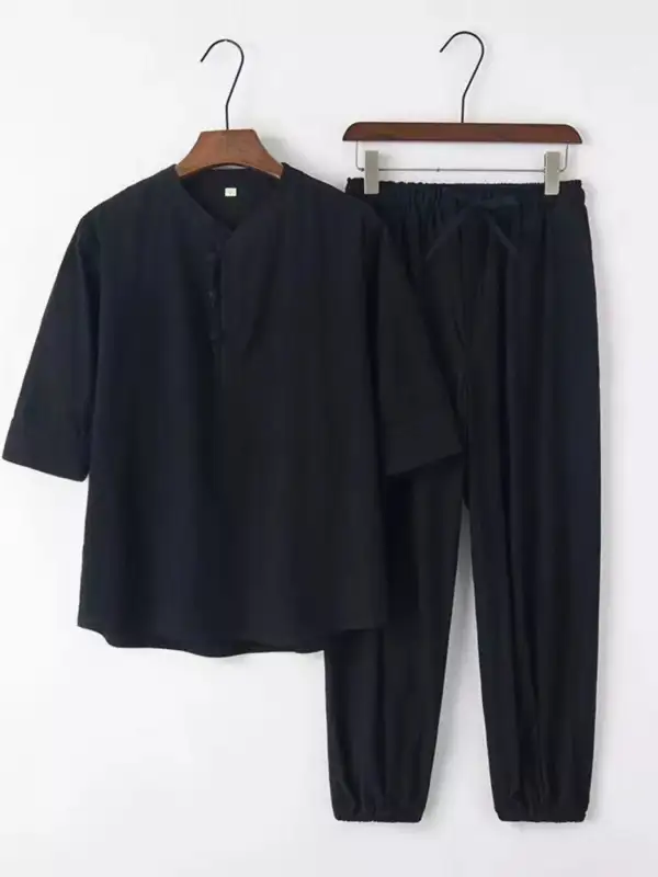 Men's Plus Size Sleeve Top and Pants Set