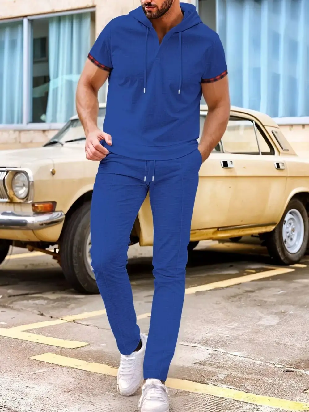 Men's Full Size Casual Short Sleeve Hoodie and