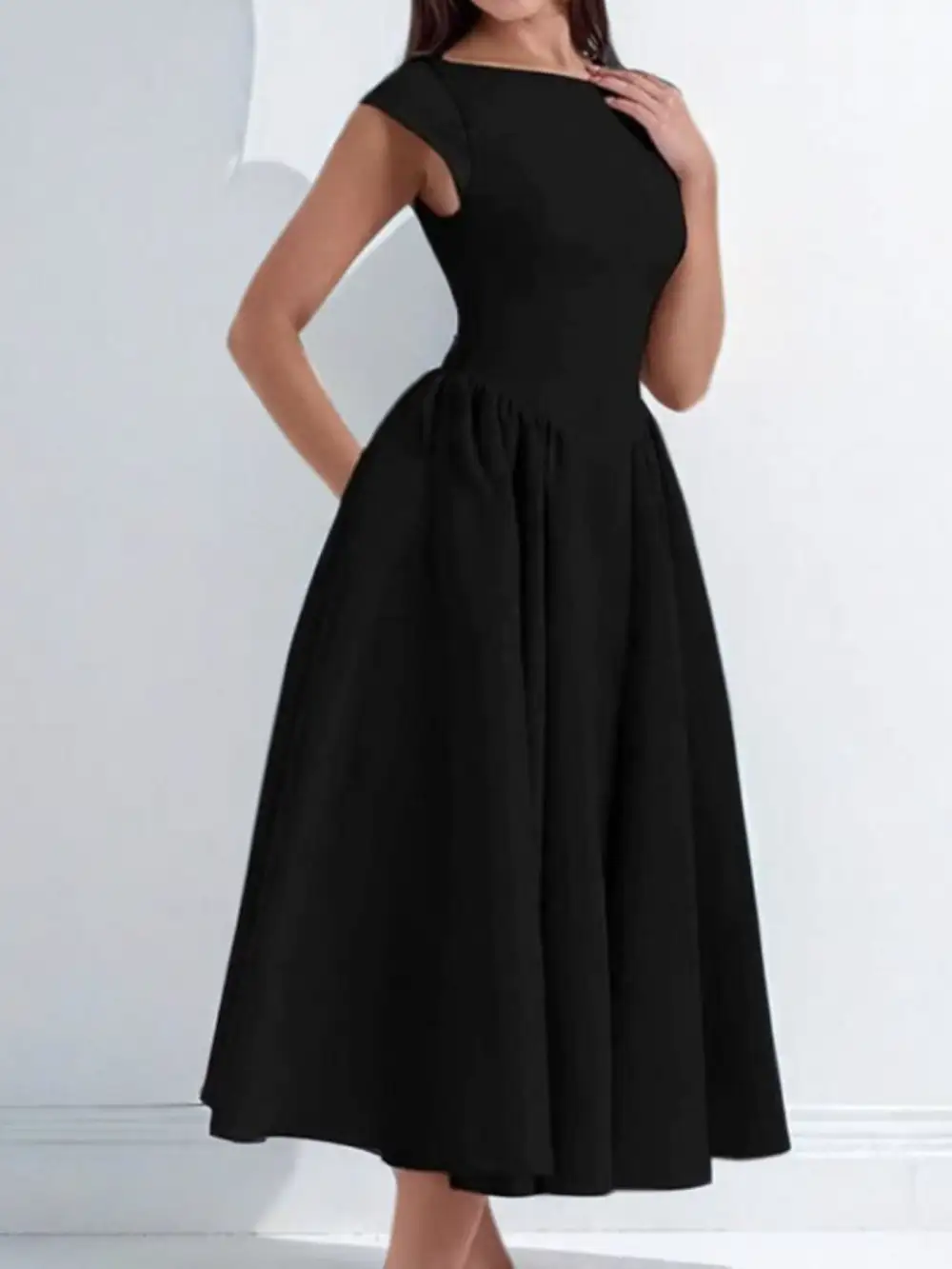 Polished Detail Cap Midi Dress