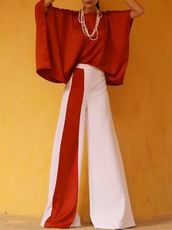 Batwing Sleeve Half Sleeve Top And Pants Set