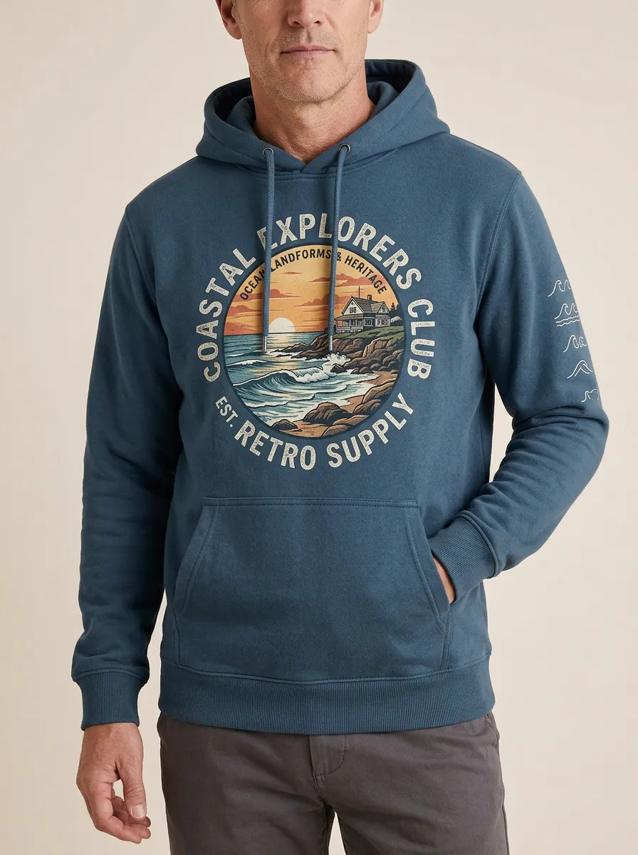 Men's Ridge Coastal Explorer Ocean Sunset Graphic Hoodie