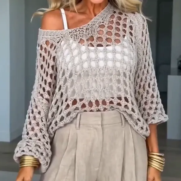 Women's loose-fitting hollow-out design top