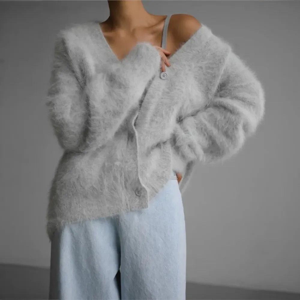 Open-Front Denim Knit Cardigan