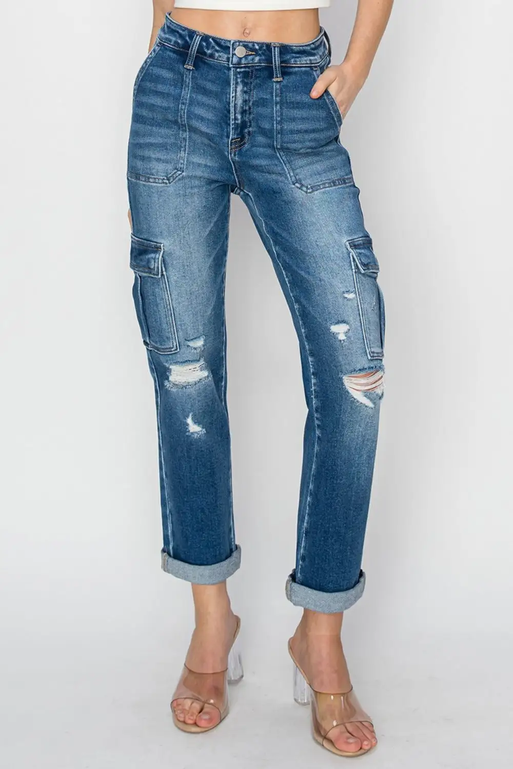 Subtle Texture Short Sleeve Denim Jeans