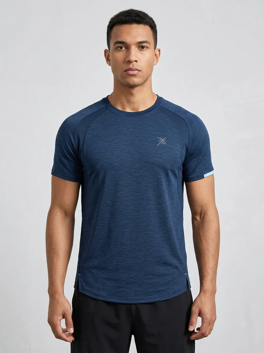 Men's Cross-Emblem Fitness Textured Raglan Performance Sport Crewneck T-Shirt
