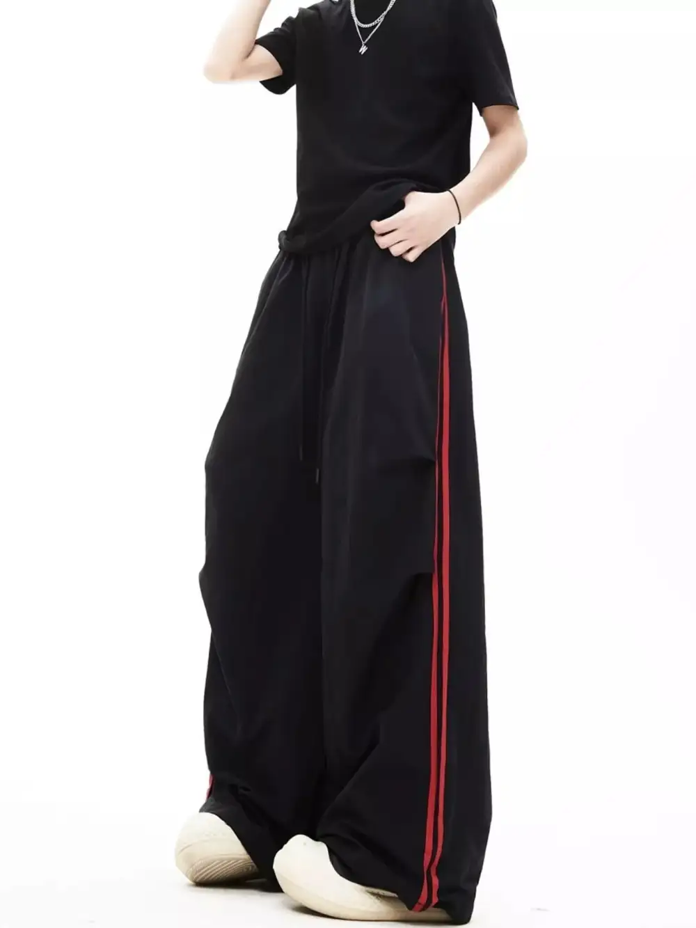 Men's Wide Leg Pants with Side Stripes