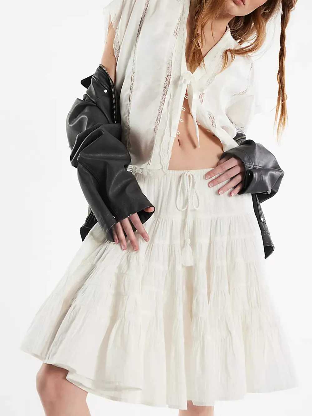 Casual Style Solid Midi Skirt Ivory