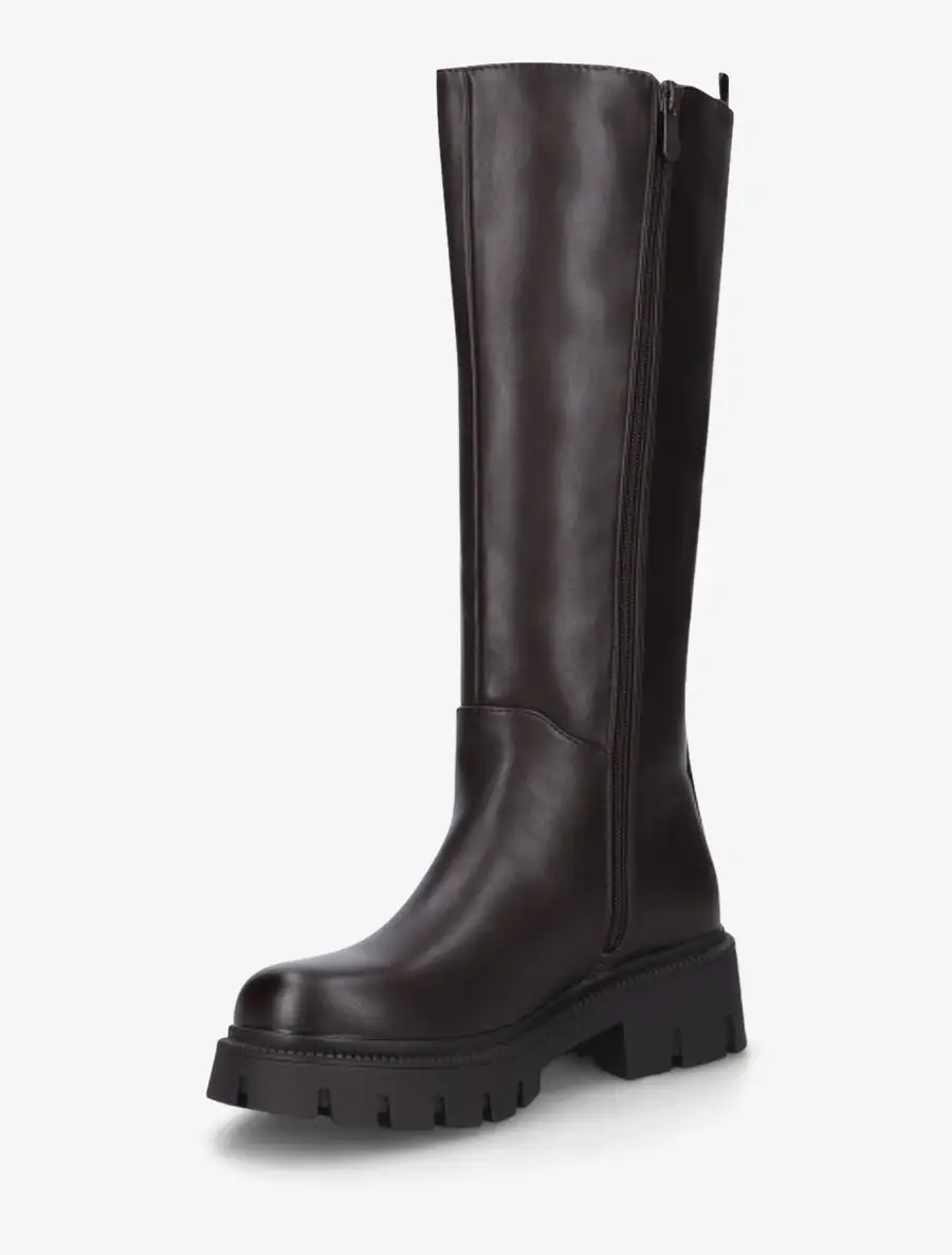 Easy Wear Stretch Panel Block Heel Faux Leather Knee High Boots