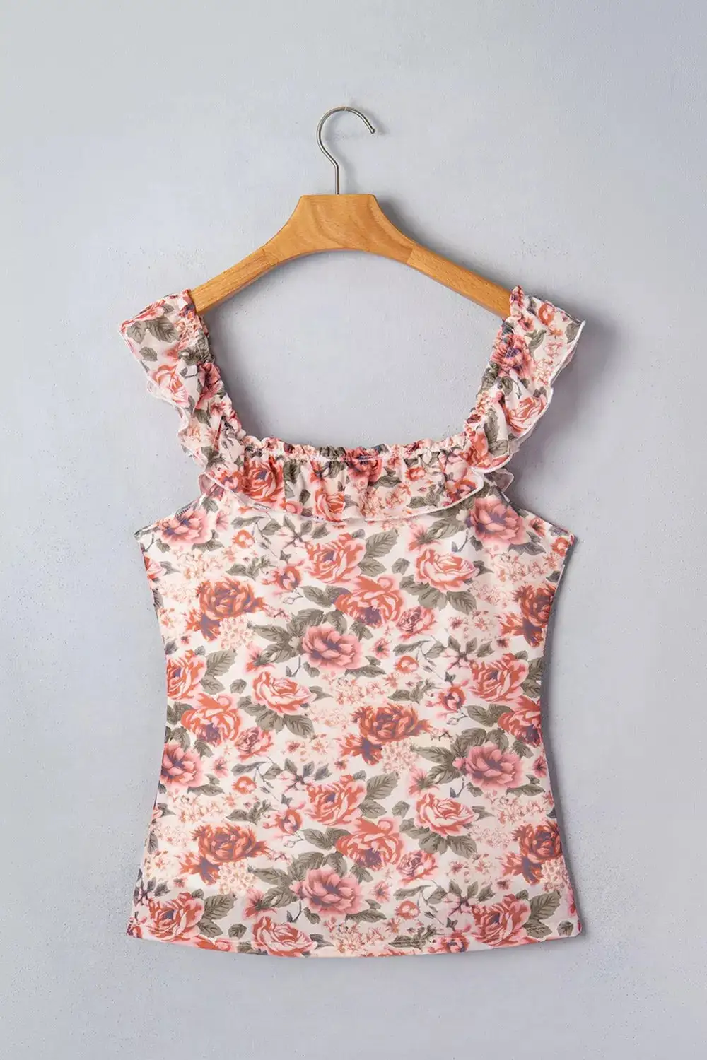 Floral Print Ruffle Trim Tank