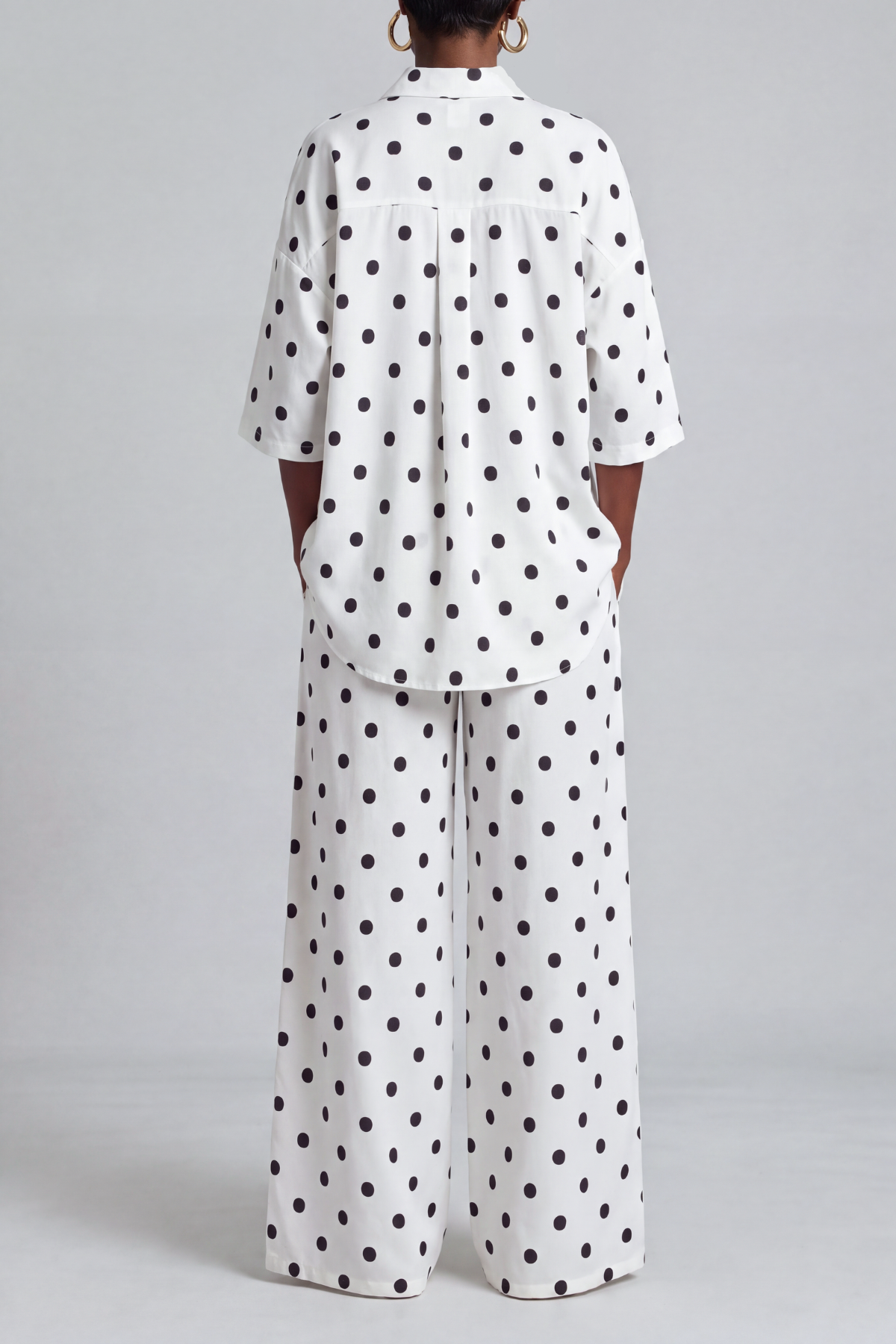 Wide Leg Button Front Polka Dot Matching Pants Set