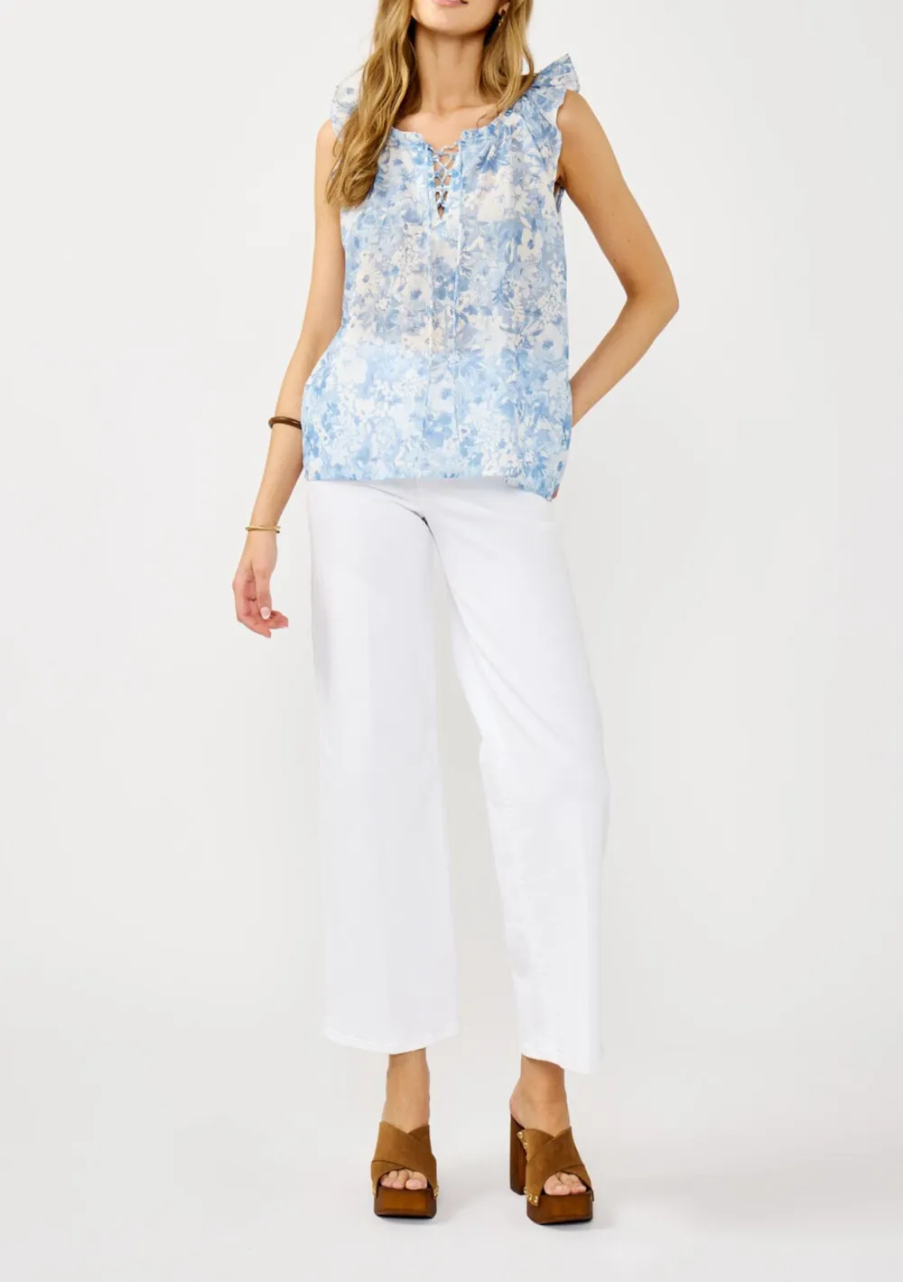 Lace-Up Floral Sleeveless Top