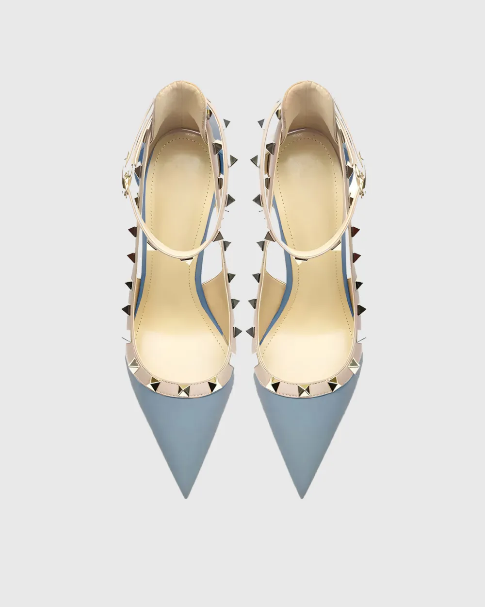 Rivet Embellished Strap Cutout Pumps in Blue