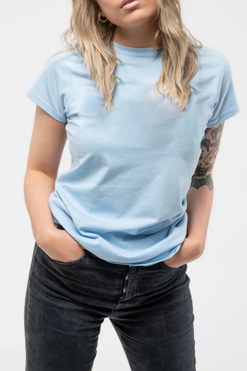 Casual Style Blue Crew Neck T Shirt