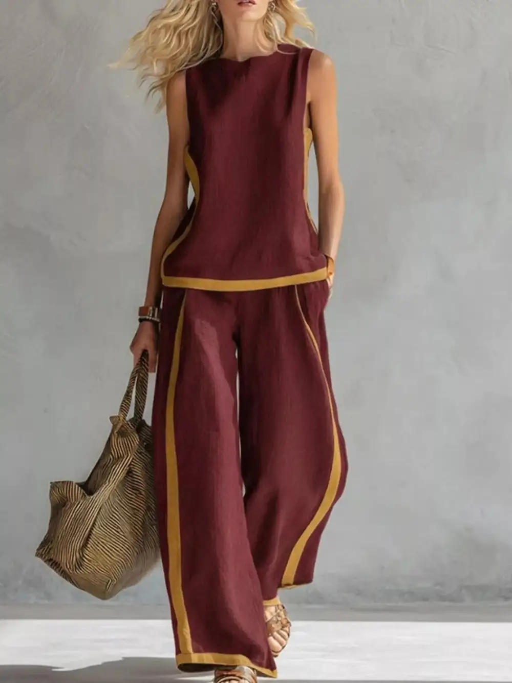 Sleeveless Tank Top and Wide Leg Pants Set