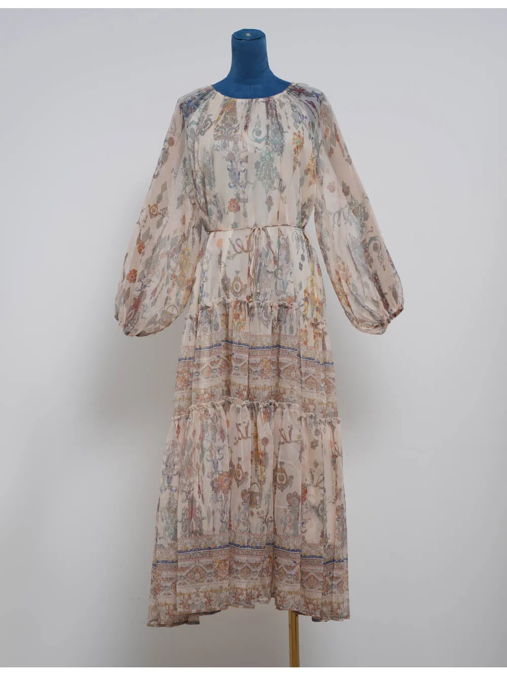 Boho Chiffon Waist Long Sleeves Midi Dress