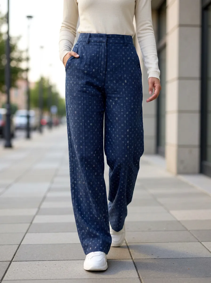 Women's Casual Geometric Pattern Print Wide-Leg Trousers