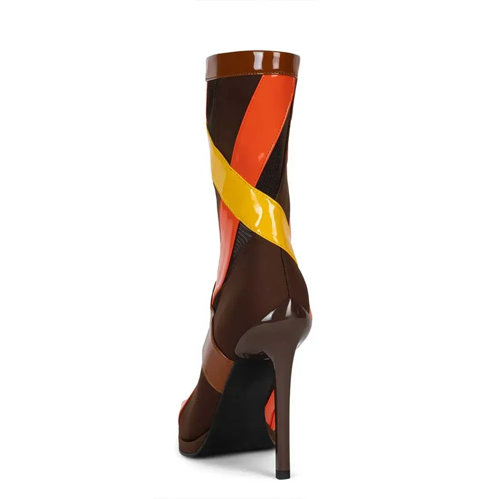 Patent Snip-Toe Stiletto-Heel Platform Mid-Calf Boots