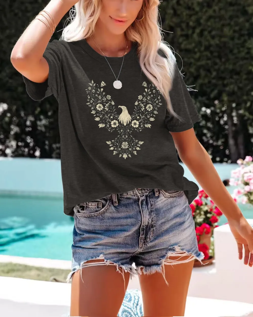 Flowers & Birds Print T-shirt