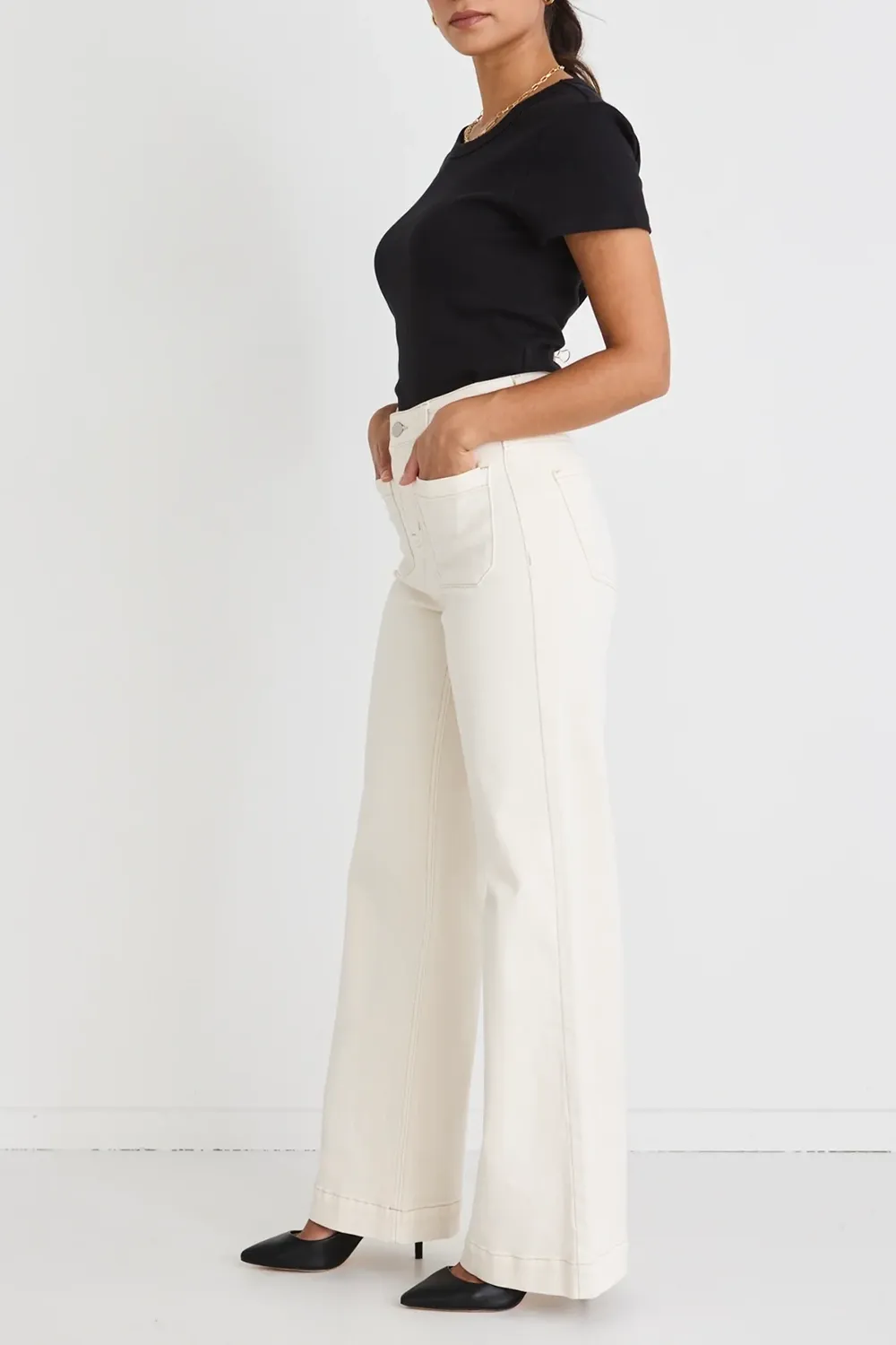 Ecru High Rise Wide Leg Pocket Jean