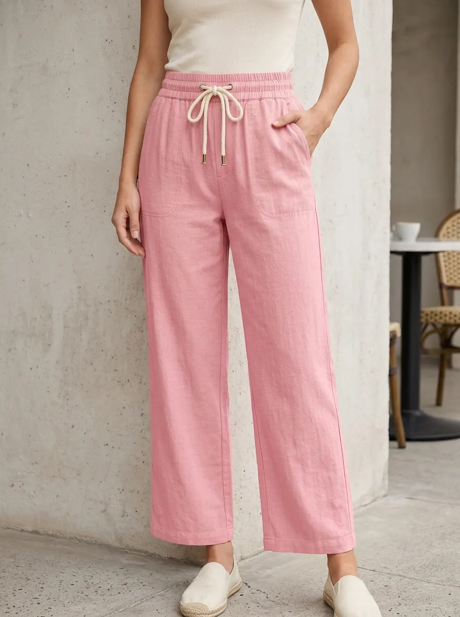 Women's Modern Wide Leg Adjustable Drawstring Waist Pants