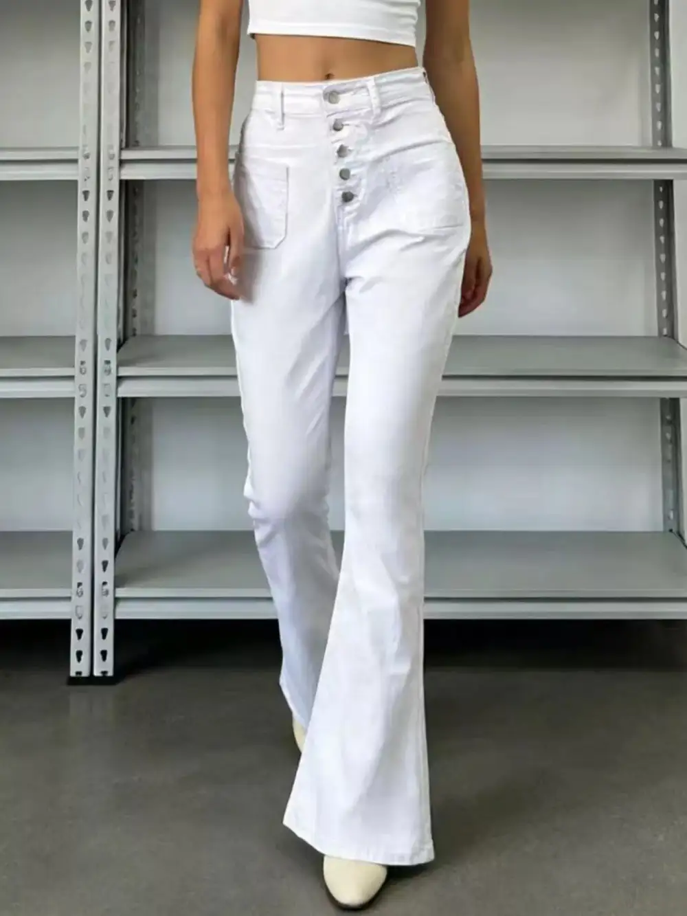 Versatile High Waist Flare Leg Button Denim Jeans