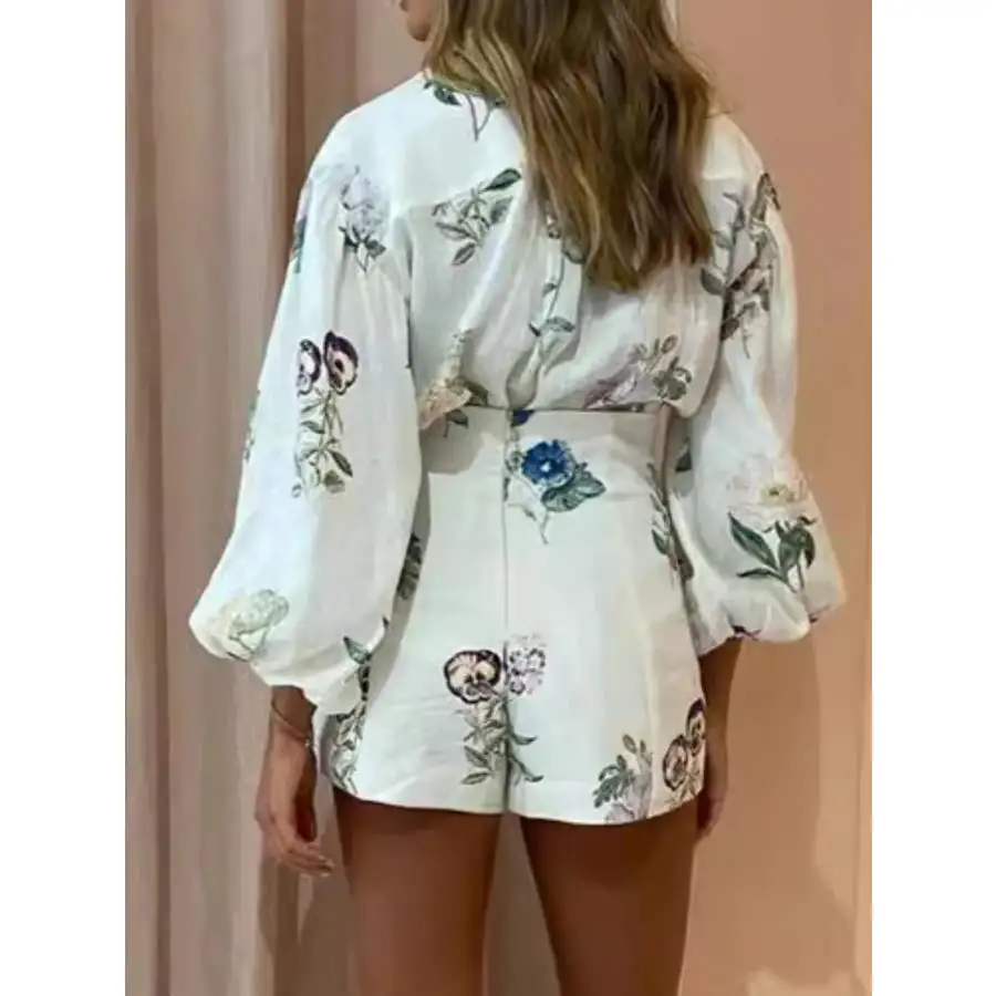 Printed Balloon Sleeve Top and Shorts Set