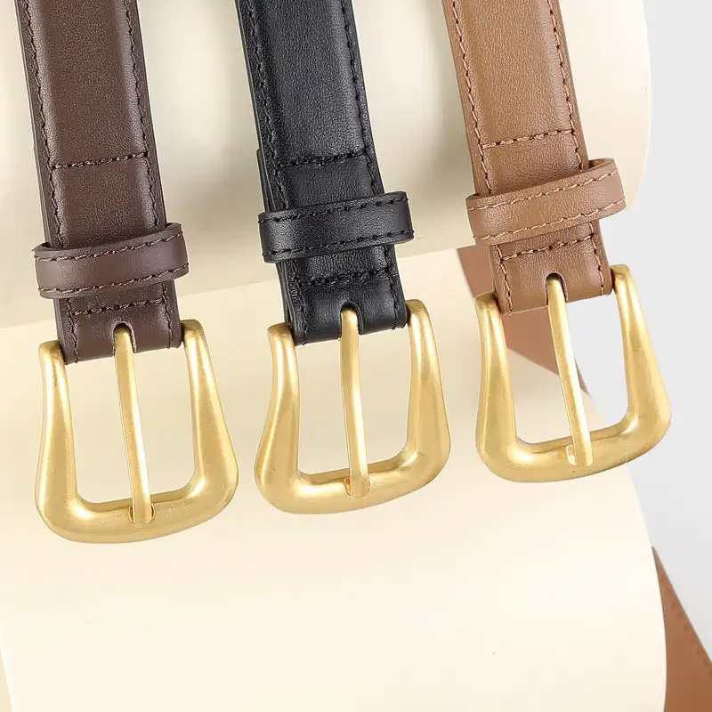 Simple Skinny Leather Belt with Golden Buckle