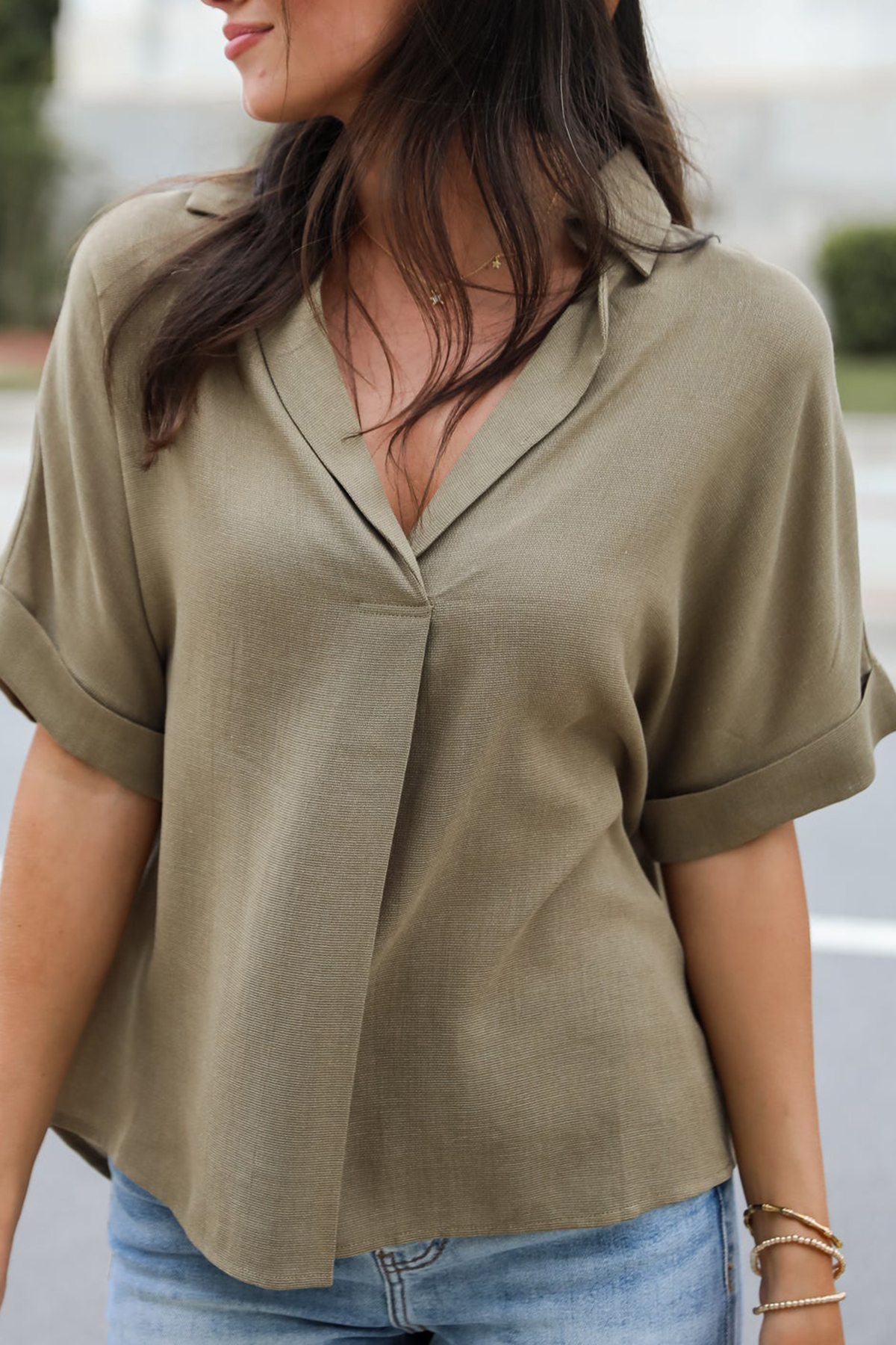 Breezy Fascination Olive Blouse