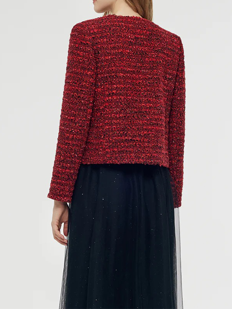 Wool Blend Tweed Women Crop Jacket