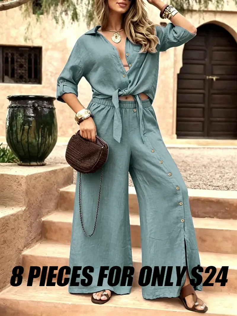Women's long-sleeve loose shirt set, casual and suitable for all seasons