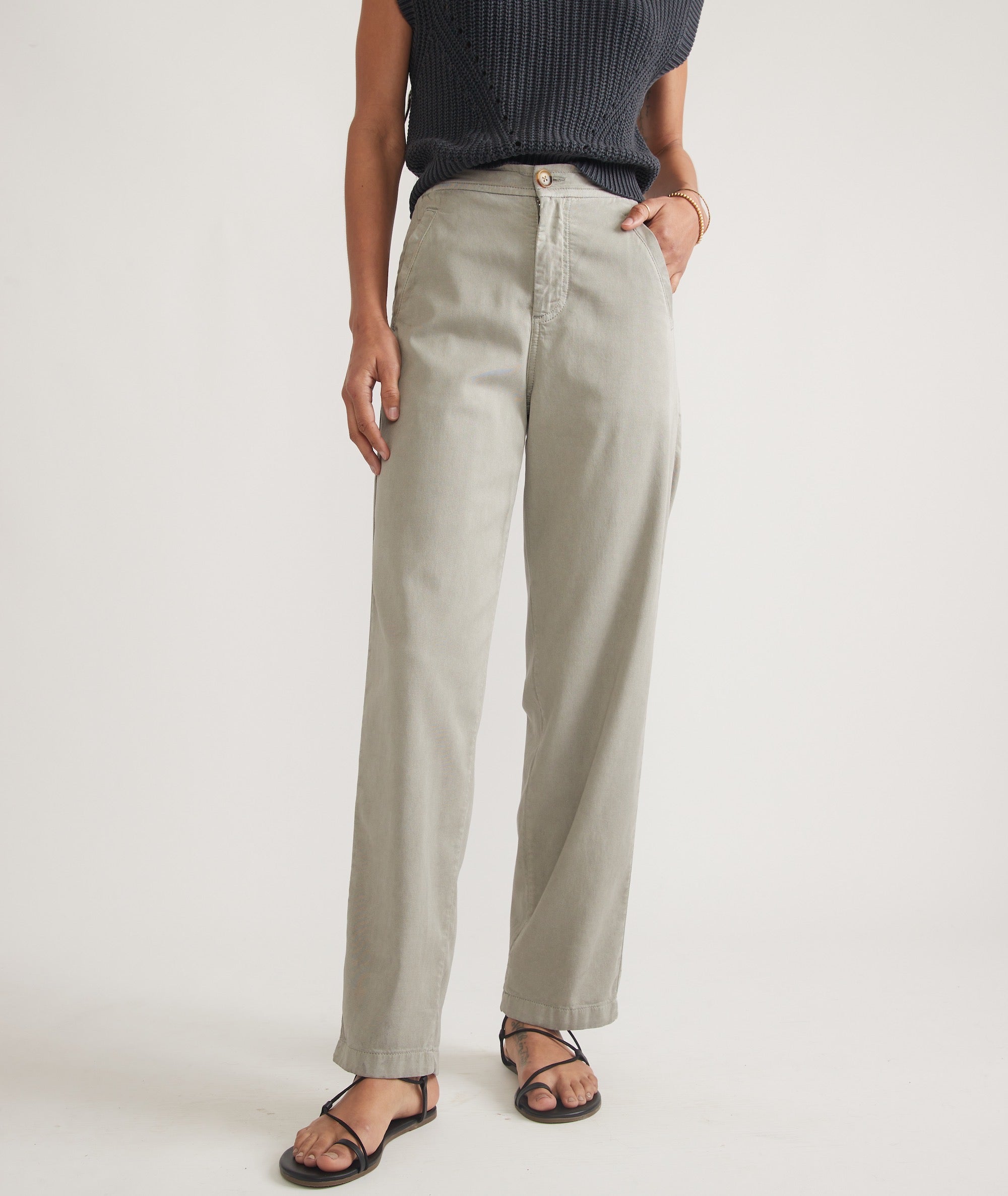 Light Gray Straight-Leg Trousers