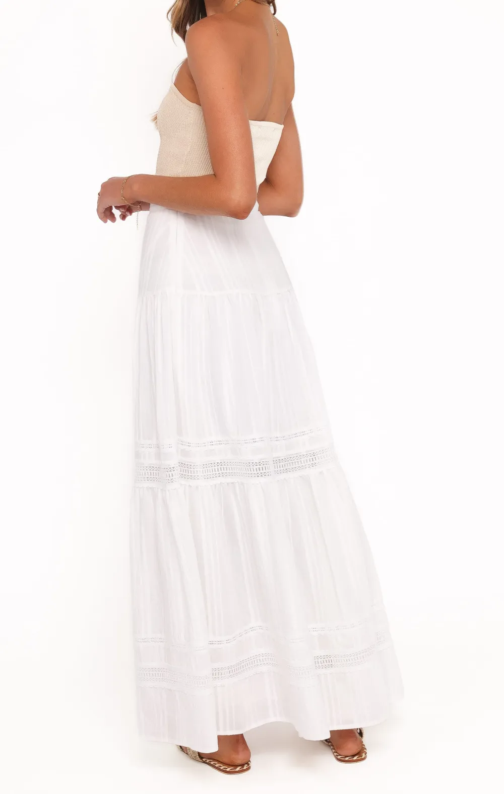 Lace Trim High Rise Tiered Skirt