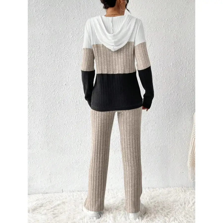 Block Half Zip Hooded Top and Pants Set