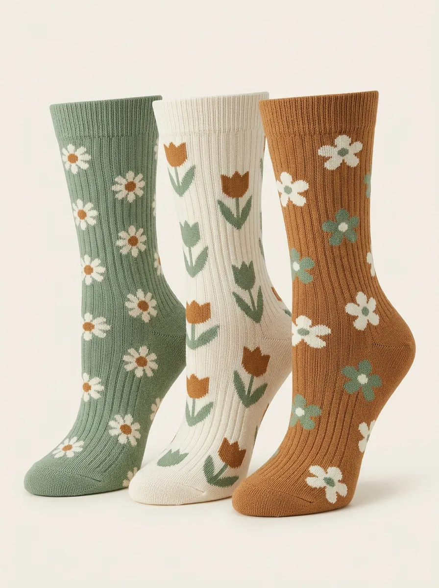 Tulip Floral Botanical Three Pair Sock Set