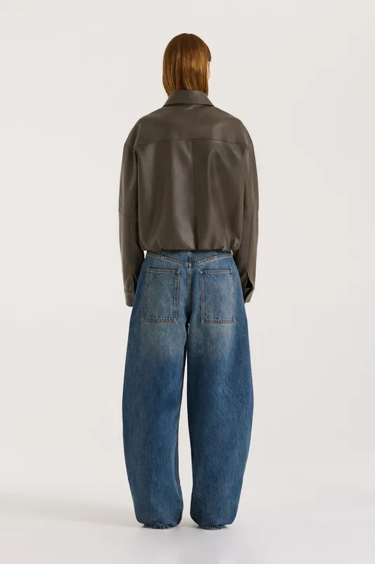 Khaki Cropped Faux Leather Jacket