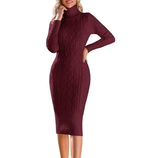 Women’s Long Sleeve Turtleneck Sweater Dress – Effortless Chic, Cozy Confidence