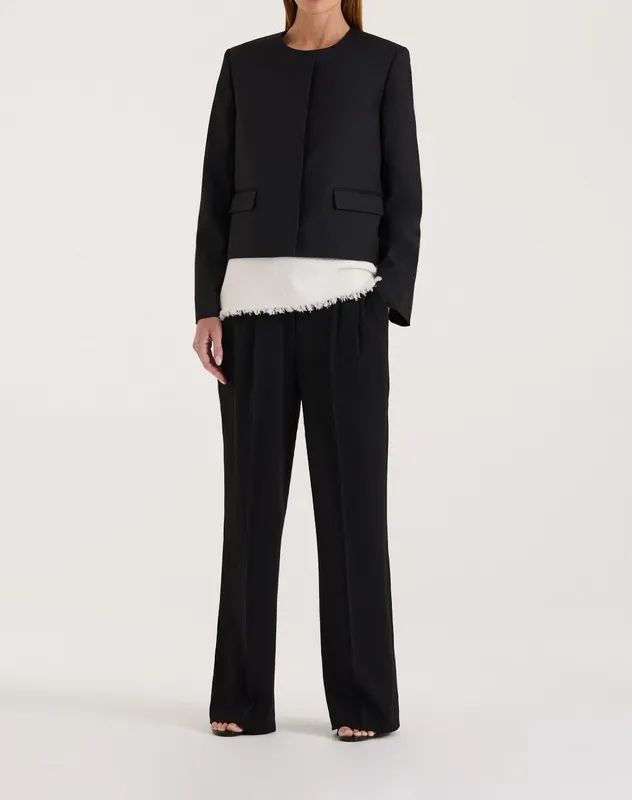 Black Cropped Collarless Blazer