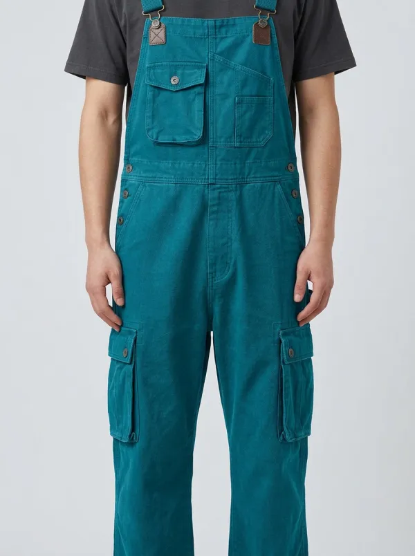 Men's Casual Outdoor Olive Green Cargo Bib Overalls