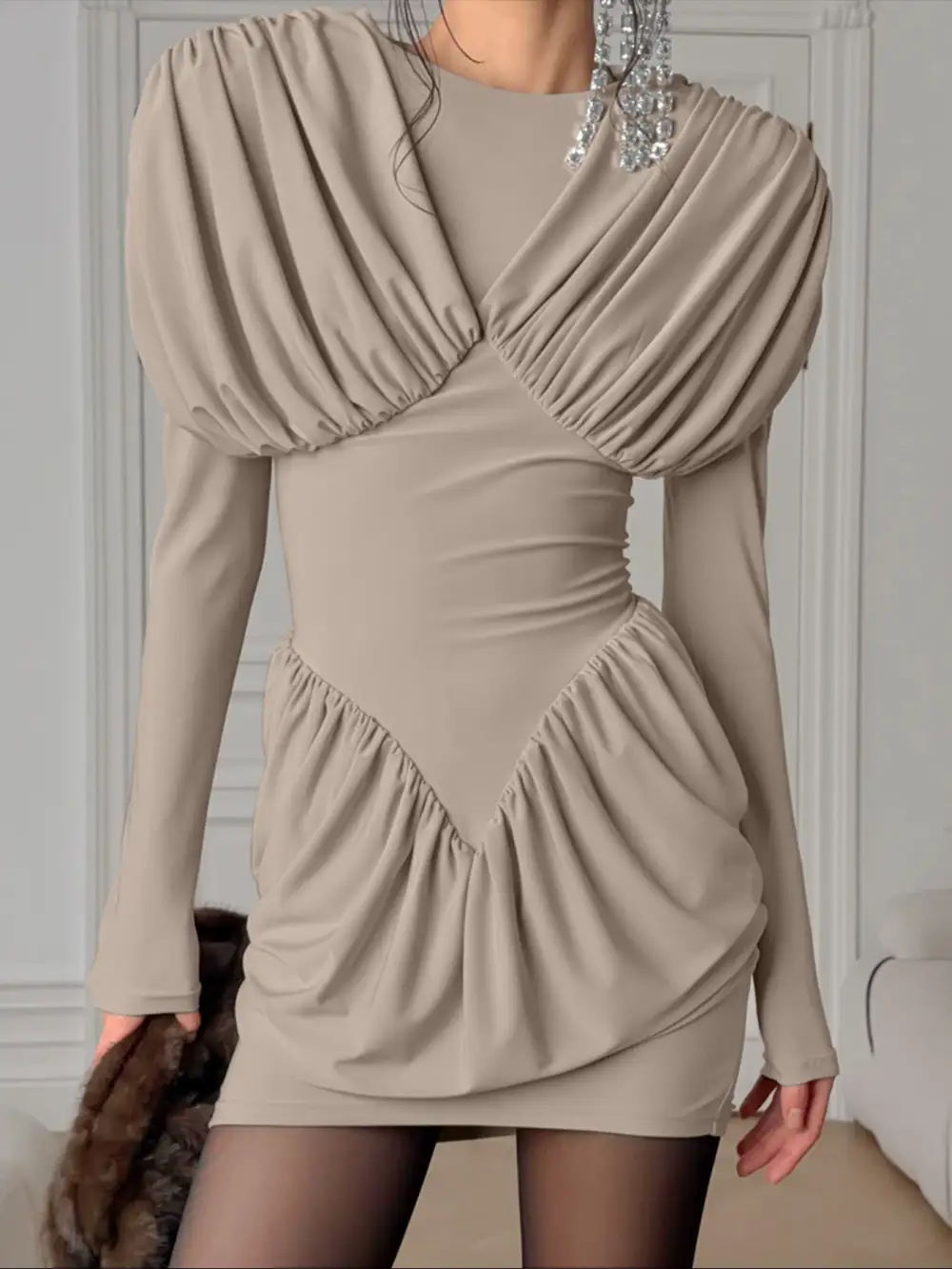 Ruched Long Sleeve Mini Dress