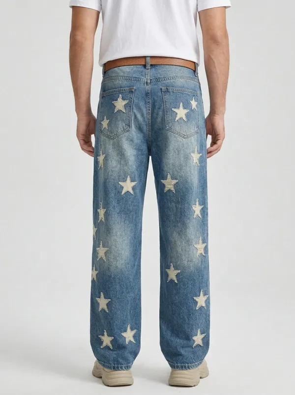 Men's Streetwear Star Distressed Jeans
