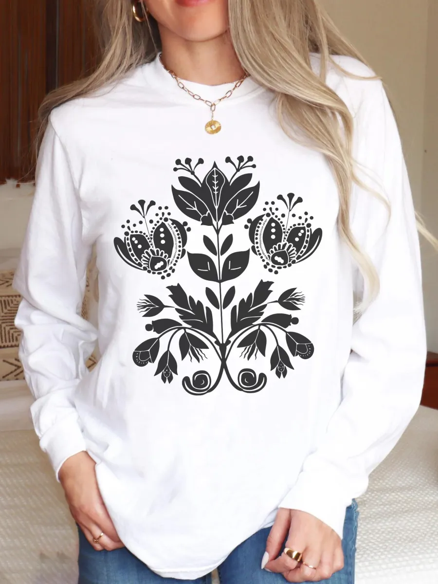 Folk Flower Print T-Shirt
