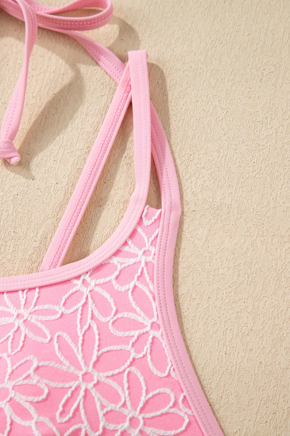 Corded Flower Texture Spaghetti One Piece Swimsuit