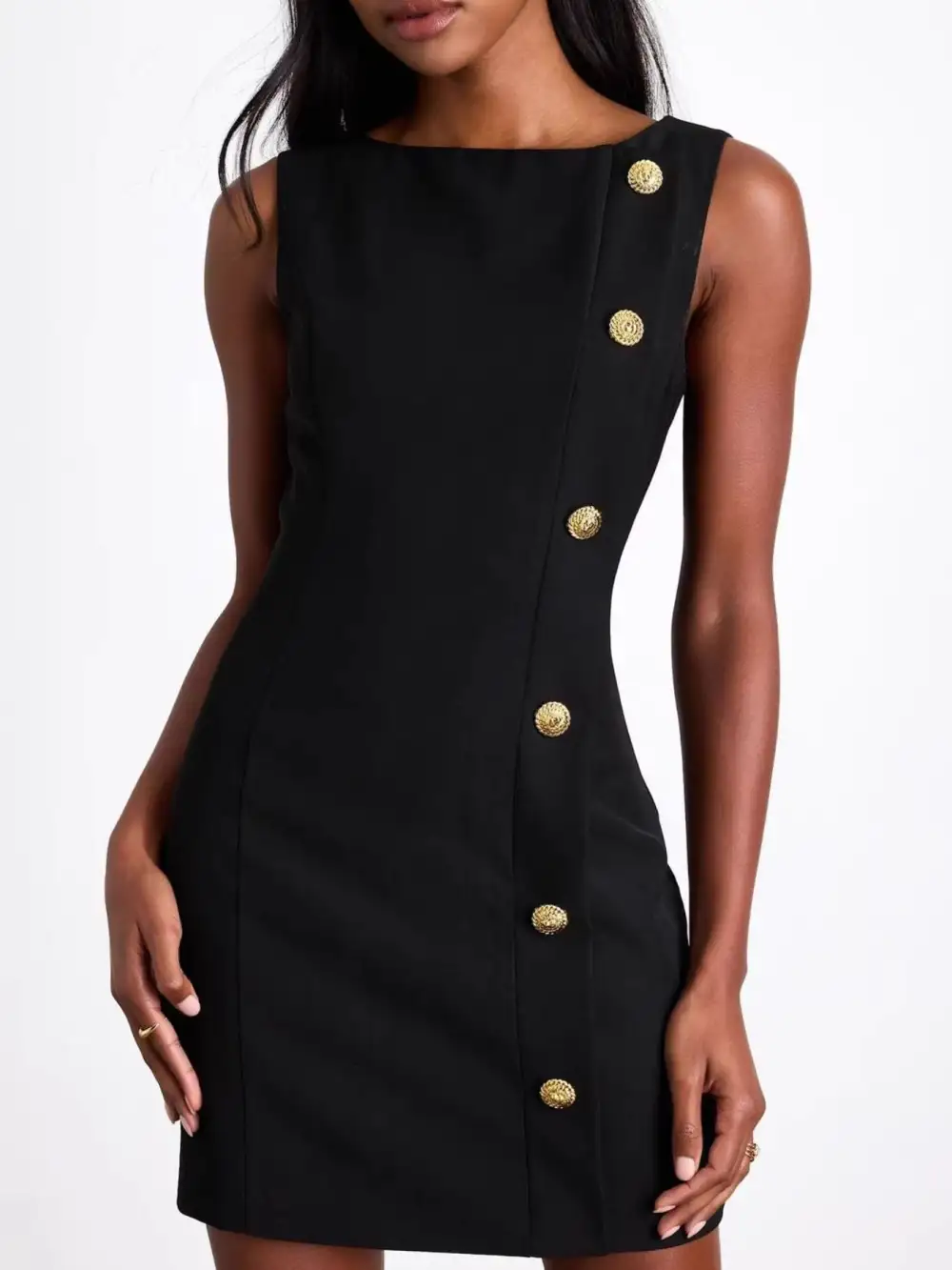 Polished Detail Sleeveless Mini Dress