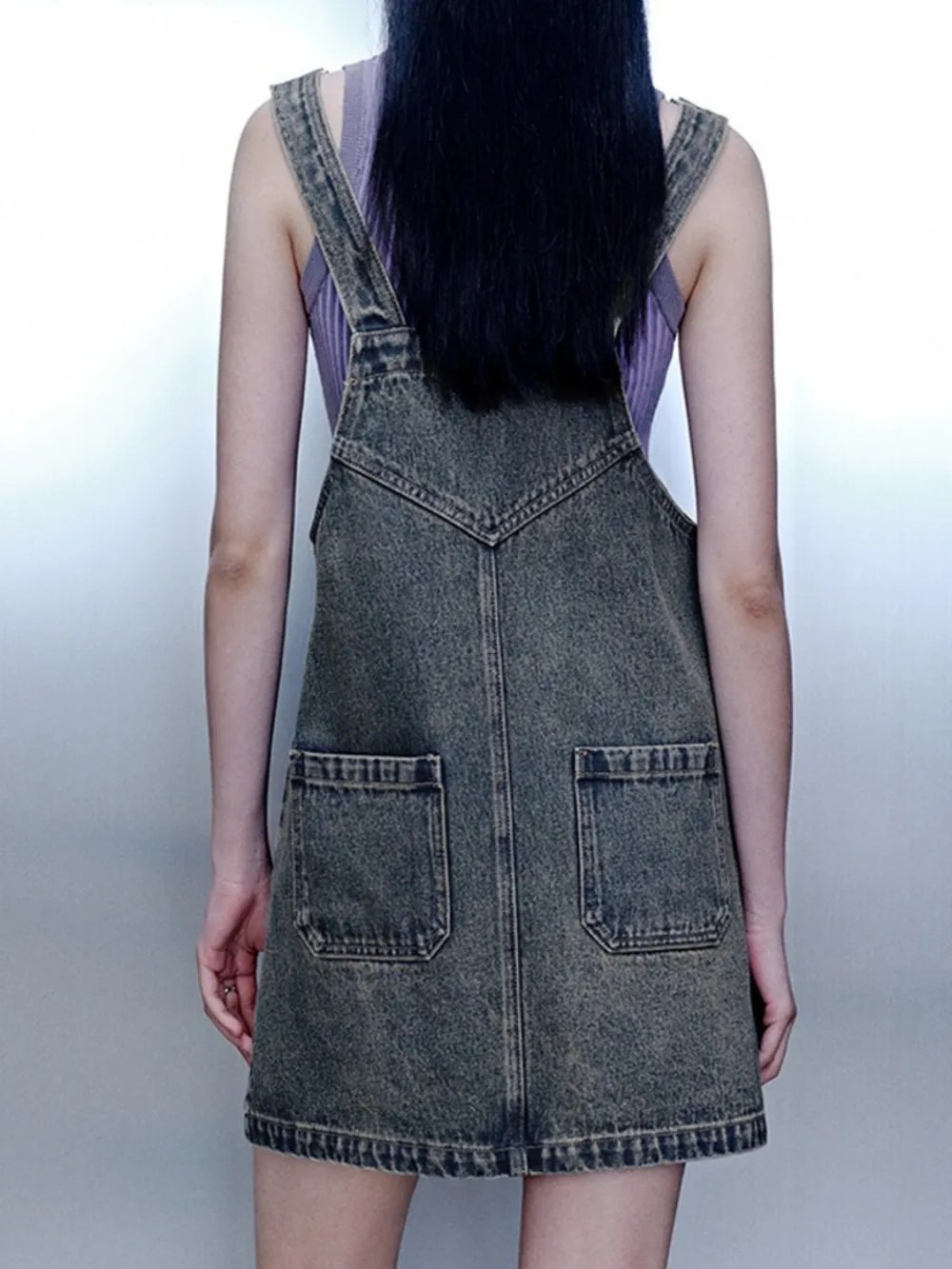Vintage Washed Denim Overall Dress