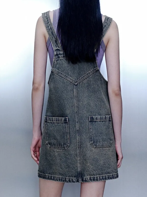 Vintage Washed Denim Overall Dress