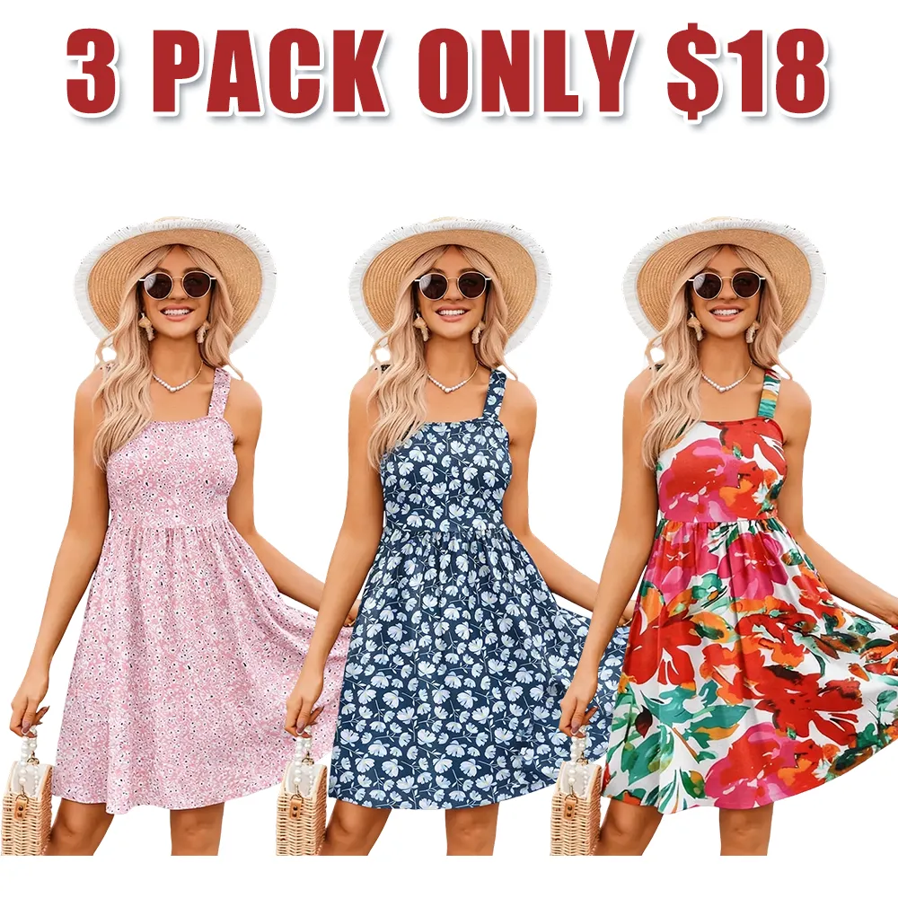 Women's Summer Dress Floral Square Neck Sleeveless Casual Dress